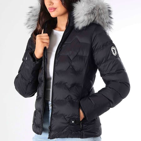 Comme Des Loups - Doudoune Chauffante Capuche Fourrure Femme Val Thorens Noir Gris