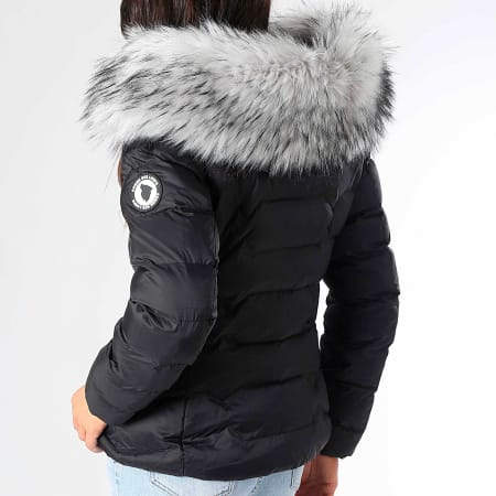Comme Des Loups - Doudoune Chauffante Capuche Fourrure Femme Val Thorens Noir Gris