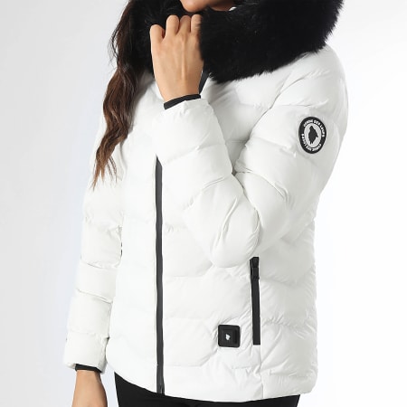 Comme Des Loups - Doudoune Chauffante Capuche Fourrure Femme Val Thorens Blanc Noir