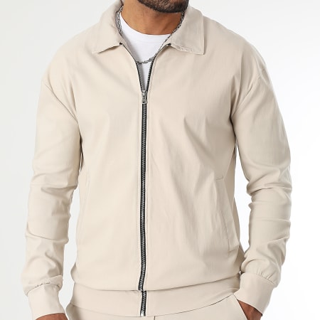 LBO - 1458 Conjunto de chaqueta y pantalón beige con cremallera