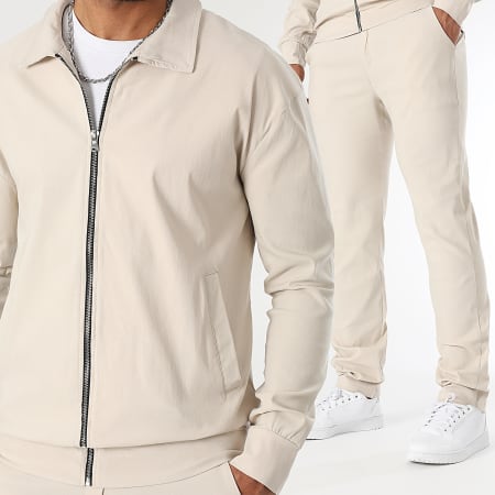 LBO - 1458 Conjunto de chaqueta y pantalón beige con cremallera