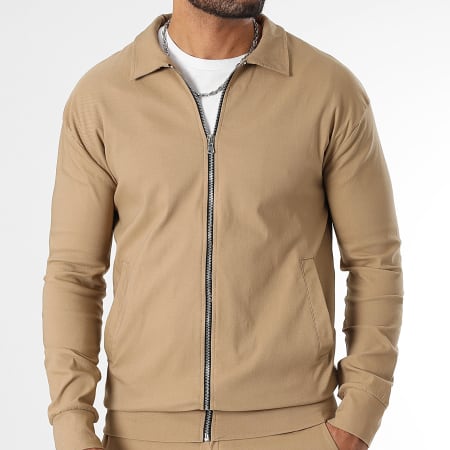 LBO - Conjunto de chaqueta y pantalón con cremallera Camel 1459