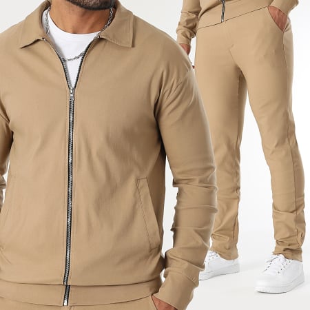 LBO - Conjunto de chaqueta y pantalón con cremallera Camel 1459