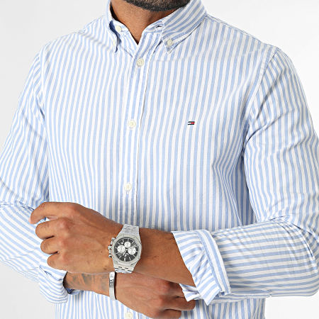 Tommy Hilfiger - Camisa Manga Larga Rayas Slim Clásica Popelina Rayas 4573 Blanco Azul Claro