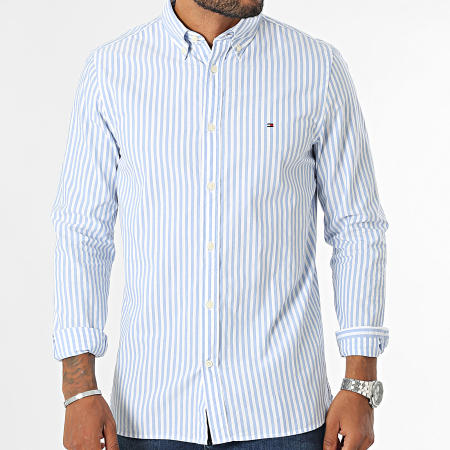 Tommy Hilfiger - Camicia Manica lunga Strisce Slim Classic Popeline Stripe 4573 Bianco Azzurro