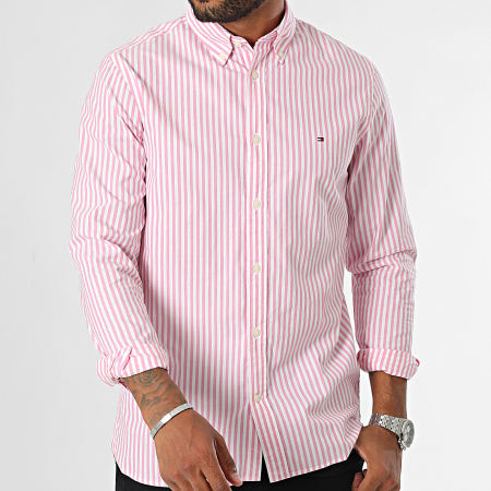 Tommy Hilfiger - Shirt Lange Mouw Gestreept Slim Klassiek Popeline Streep 4573 Wit Roze