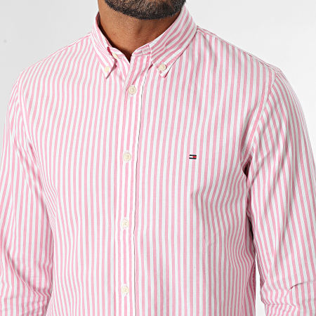 Tommy Hilfiger - Shirt Lange Mouw Gestreept Slim Klassiek Popeline Streep 4573 Wit Roze