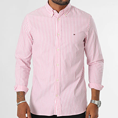 Tommy Hilfiger - Chemise Manches Longues A Rayures Slim Classic Poplin Stripe 4573 Blanc Rose