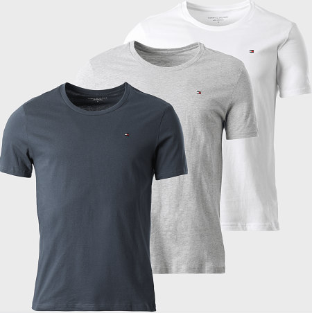 Tommy Hilfiger - Lot De 3 Tee Shirts Signature 3379 Blanc Gris Chiné Gris Anthracite