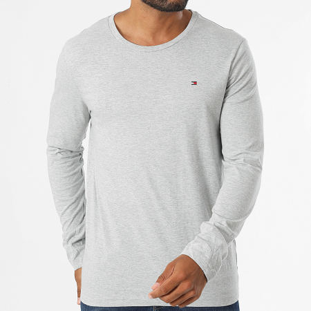 Tommy Hilfiger - Lot De 3 Tee Shirts Manches Longues Signature 3378 Blanc Bleu Marine Gris Chiné