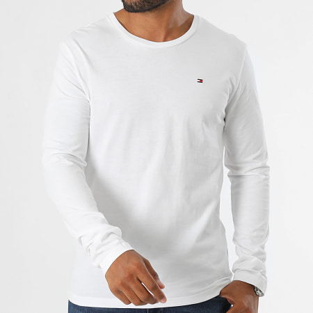 Tommy Hilfiger - Lot De 3 Tee Shirts Manches Longues Signature 3378 Blanc Bleu Marine Gris Chiné