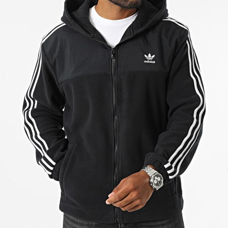 Adidas Originals - IZ4802 Felpa con cappuccio in pile a righe nero