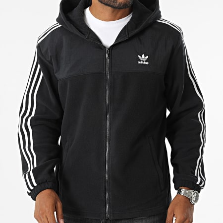 Adidas Originals - IZ4802 Felpa con cappuccio in pile a righe nero