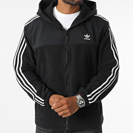 Adidas Originals - IZ4802 Sudadera con capucha a rayas y cremallera Negro