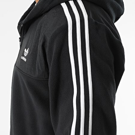 Adidas Originals - IZ4802 Sudadera con capucha a rayas y cremallera Negro