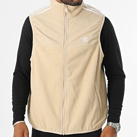 Adidas Originals - Veste Zippée Polaire Sans Manches A Bandes Fleece IZ2483 Beige