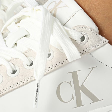 Calvin Klein - Vrouwen Chunky Cupsole Leder 1614 Helder Wit Crèmewitte Sneakers