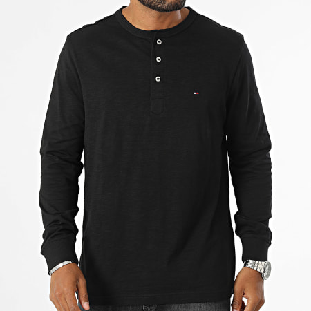 Tommy Hilfiger - Maglietta a maniche lunghe Slub Henley 6460 Nero