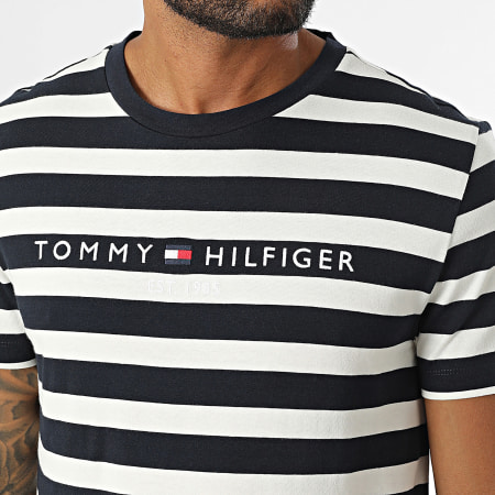 Tommy Hilfiger - Maglietta Slim Logo Stripe 6457 Blu Navy Bianco