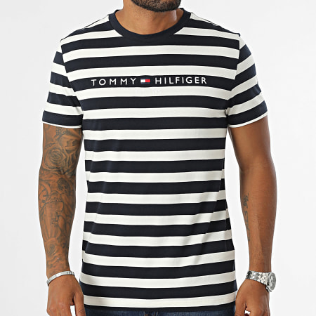 Tommy Hilfiger - Camiseta Slim Logo Stripe 6457 Azul Marino Blanca