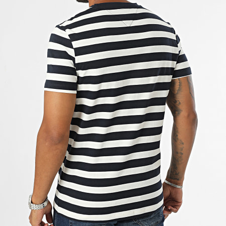 Tommy Hilfiger - Tee Shirt Slim Logo Stripe 6457 Bleu Marine Blanc