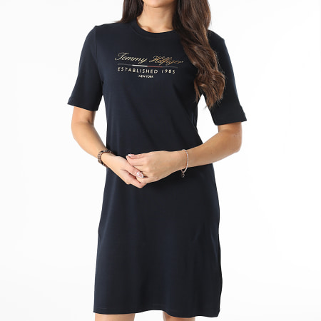 Tommy Hilfiger - Vestido Tee Camisa Regular Mujer Script Gaphic 3545 Azul Marino Oro