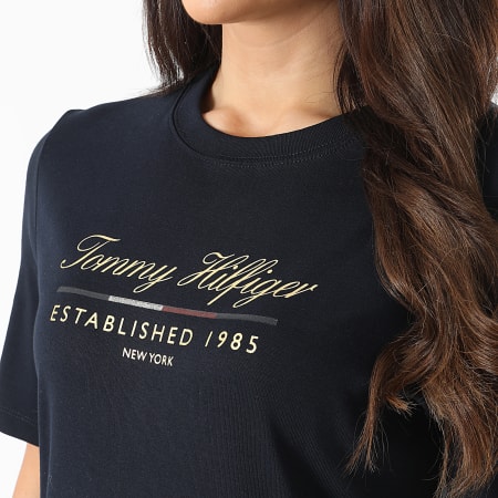 Tommy Hilfiger - Vestido Tee Camisa Regular Mujer Script Gaphic 3545 Azul Marino Oro