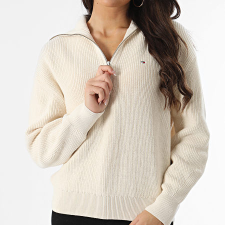 Tommy Hilfiger - Jersey de cuello alto para mujer Cardi Stitch 2141 Beige