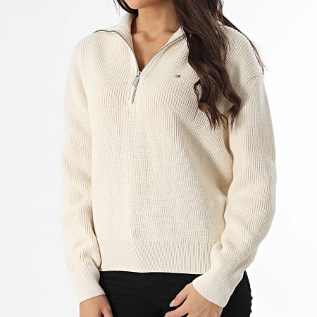 Tommy Hilfiger - Pull Col Roulé Zippé Femme Cardi Stitch 2141 Beige