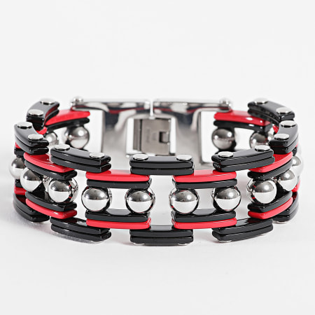 Frilivin - Zilveren Armband Zwart Rood