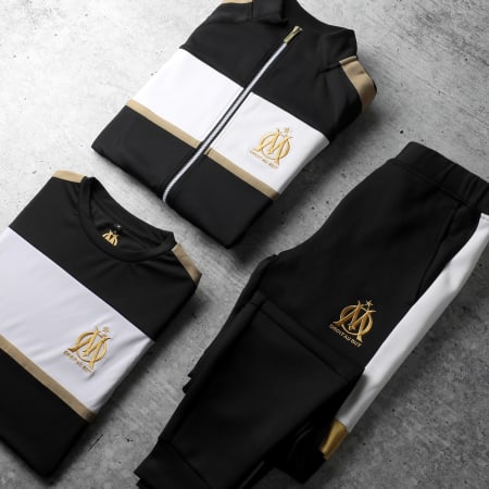 OM - Maillot De Foot A Bandes Lifestyle M24028C Noir Doré