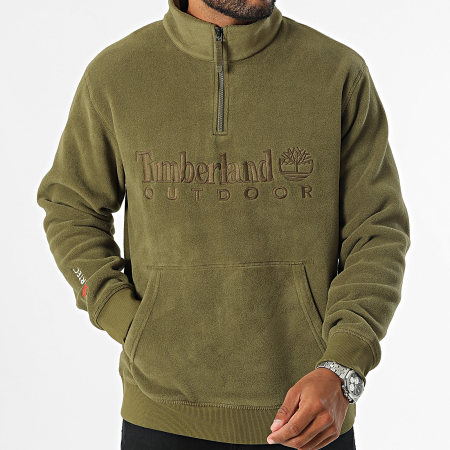 Timberland - Felpa Linear Logo in pile con collo a zip A6Y5T Verde Khaki