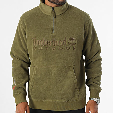 Timberland - Sudadera con cuello de cremallera y logotipo lineal A6Y5T Caqui Verde