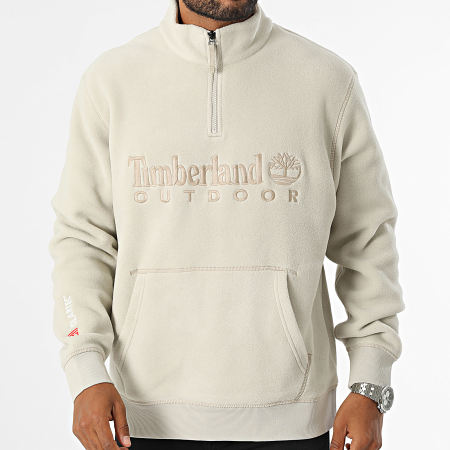 Timberland - Lineair Logo Zip Neck Fleece Sweatshirt A6Y5T Beige