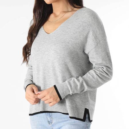 Vero Moda - Pull Col V Femme Breeze Gris Chiné