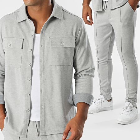 Zayne Paris  - Conjunto de sobrecamisa y pantalón gris jaspeado claro