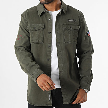 American People - Chan Lange Mouw Shirt Khaki Groen