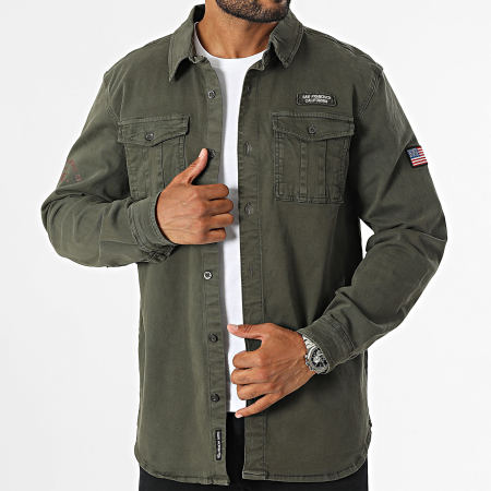 American People - Chan Lange Mouw Shirt Khaki Groen