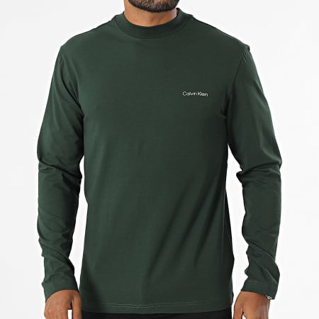 Calvin Klein - Camiseta Manga Larga Micro Logo Mock Neck 0179 Verde Oscuro