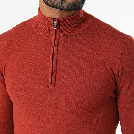 KZR - Jersey con cuello de cremallera rojo ladrillo