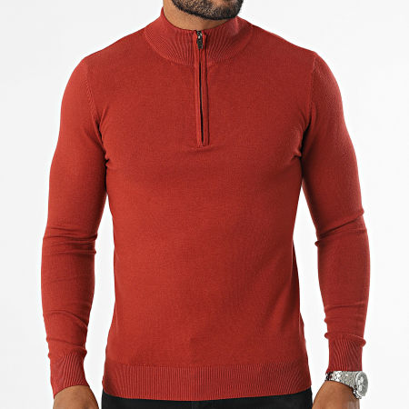 KZR - Jersey con cuello de cremallera rojo ladrillo