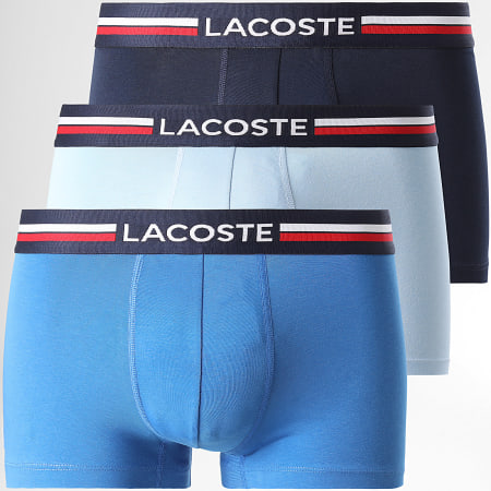Lacoste - Lot De 3 Boxers Logo Brodé Crocodile Bleu Clair Bleu Roi Bleu Marine