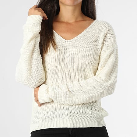 Only - Justy Maya Jersey de mujer con cuello de pico Beige claro