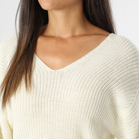 Only - Justy Maya Jersey de mujer con cuello de pico Beige claro