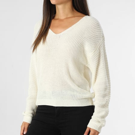 Only - Justy Maya Jersey de mujer con cuello de pico Beige claro