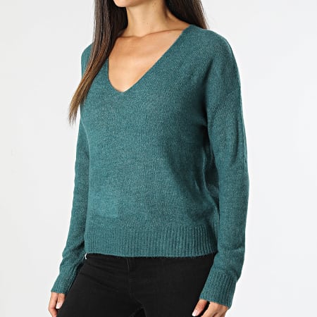 Only - Nora Jersey de mujer con cuello en V Turquesa Chiné