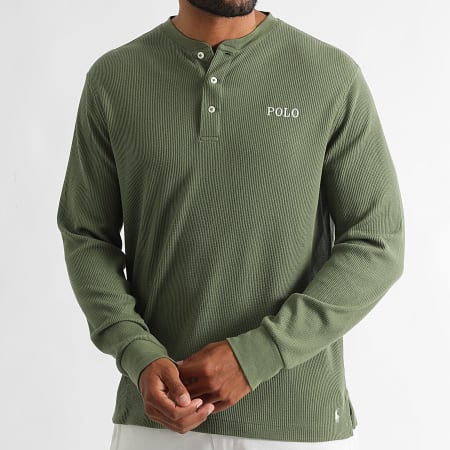 Polo Ralph Lauren - Tee Shirt Long Sleeve Textured Waffle Original Player Light Khaki Green