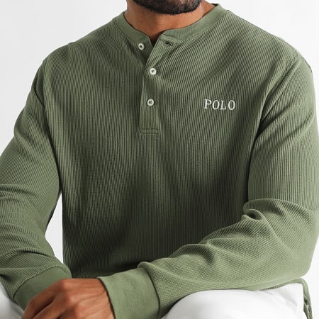 Polo Ralph Lauren - Tee Shirt Lange Mouw Textured Waffle Original Player Licht Khaki Groen