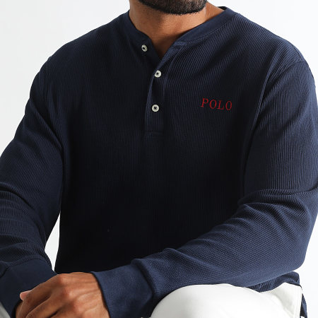 Polo Ralph Lauren - Tee Shirt Lange Mouw Textured Waffle Original Player Navy Blauw