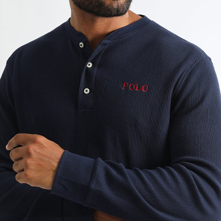 Polo Ralph Lauren - Tee Shirt Manica lunga Textured Waffle Original Player Blu Navy